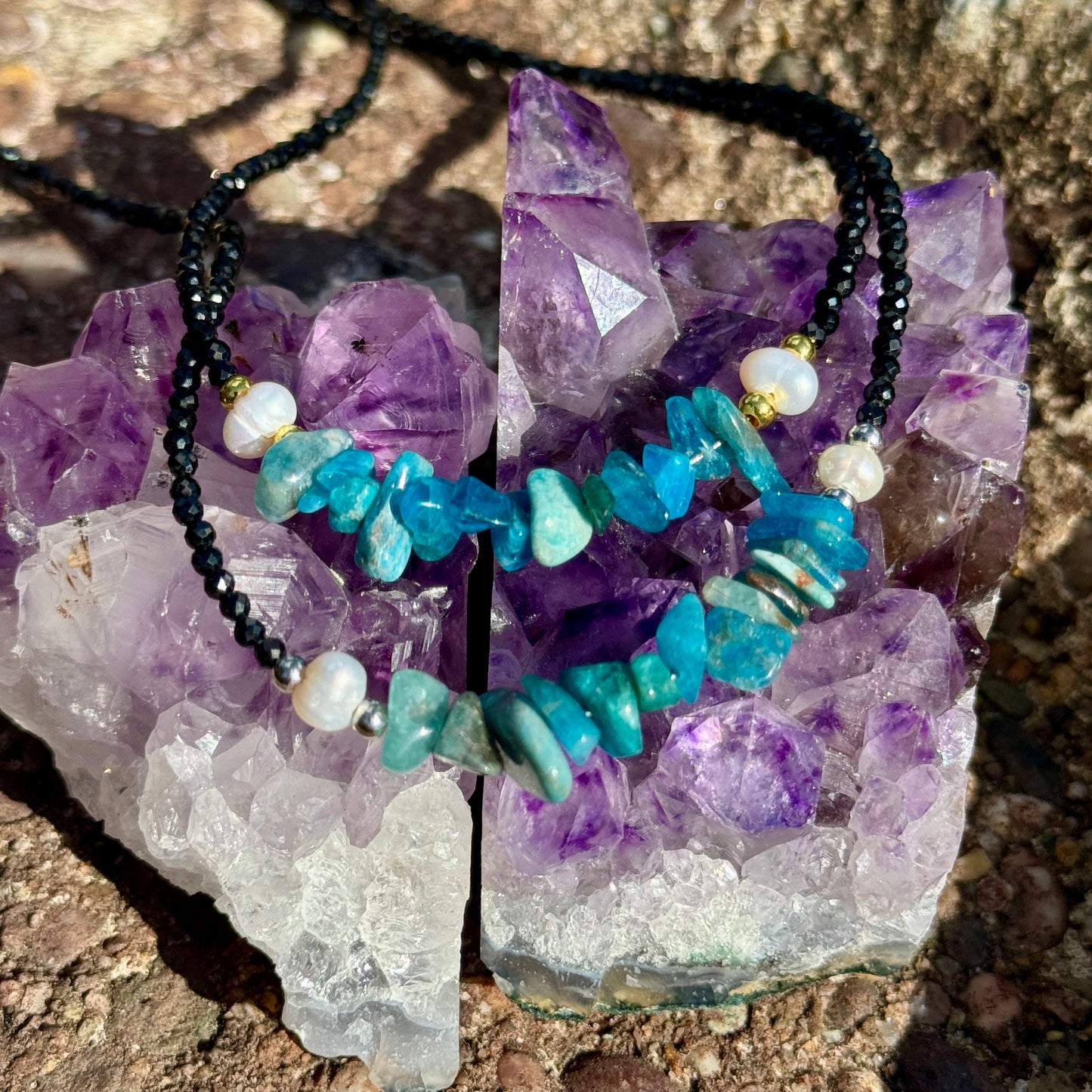Black Tourmaline and Apatite Choker Necklace