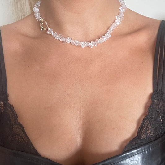 Clear Quartz Chip Choker Necklace