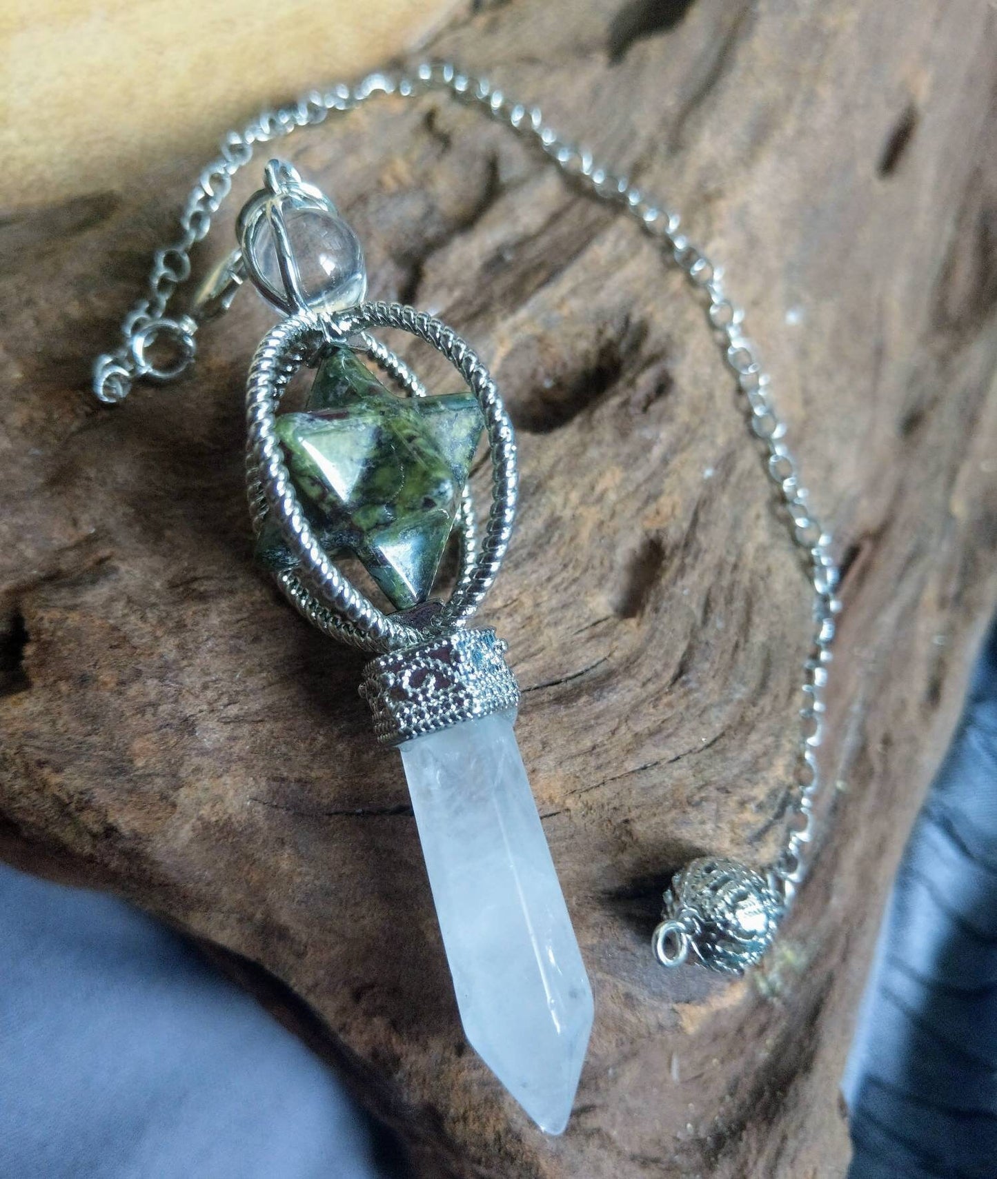 Dragons Blood Jasper Star and Clear Quartz Point Pendulum - Courage, Vitality, Personal Power