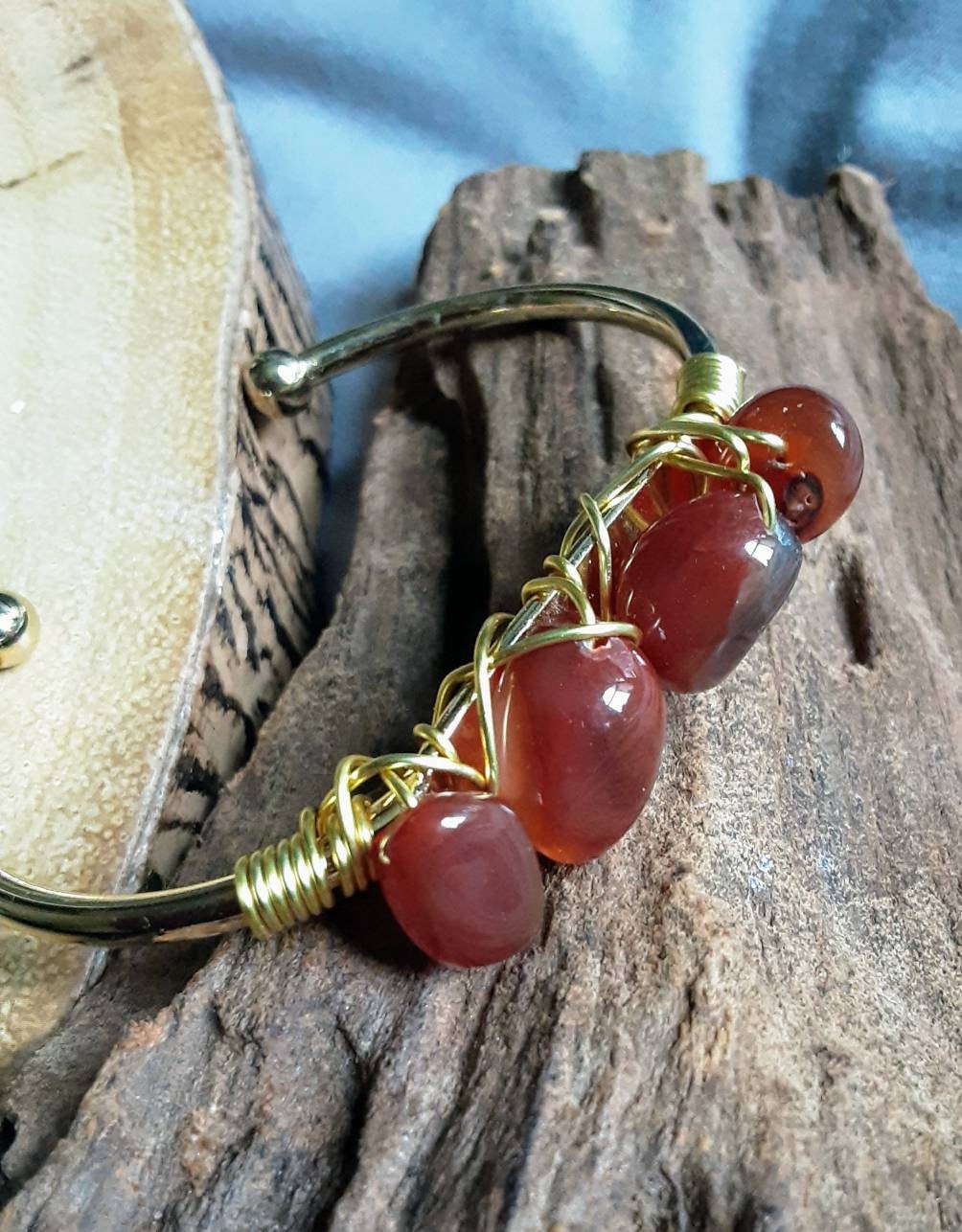Carnelian bracelet cuff bangle Wire Wrapped Crystal healing natural stone jewelry