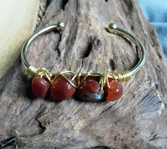 Carnelian bracelet cuff bangle Wire Wrapped Crystal healing natural stone jewelry