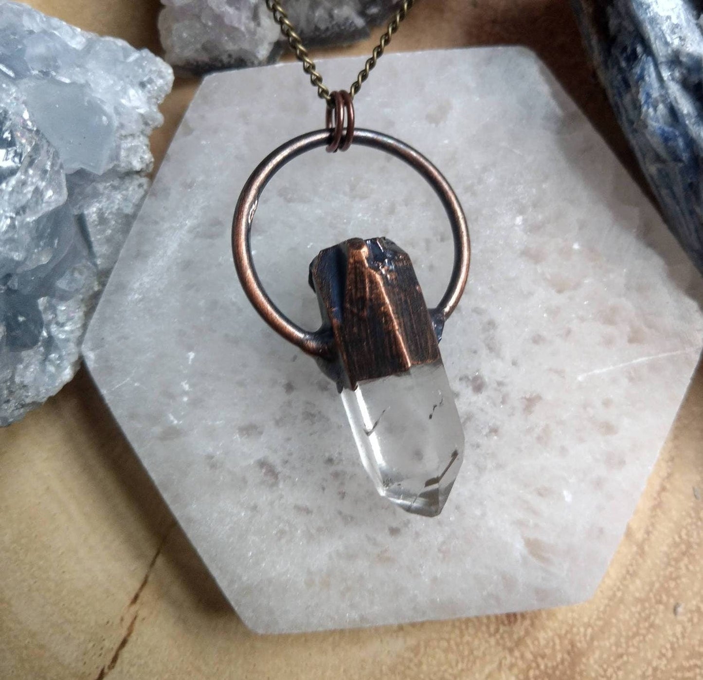 Raw Clear Quartz Antique Style Pendant