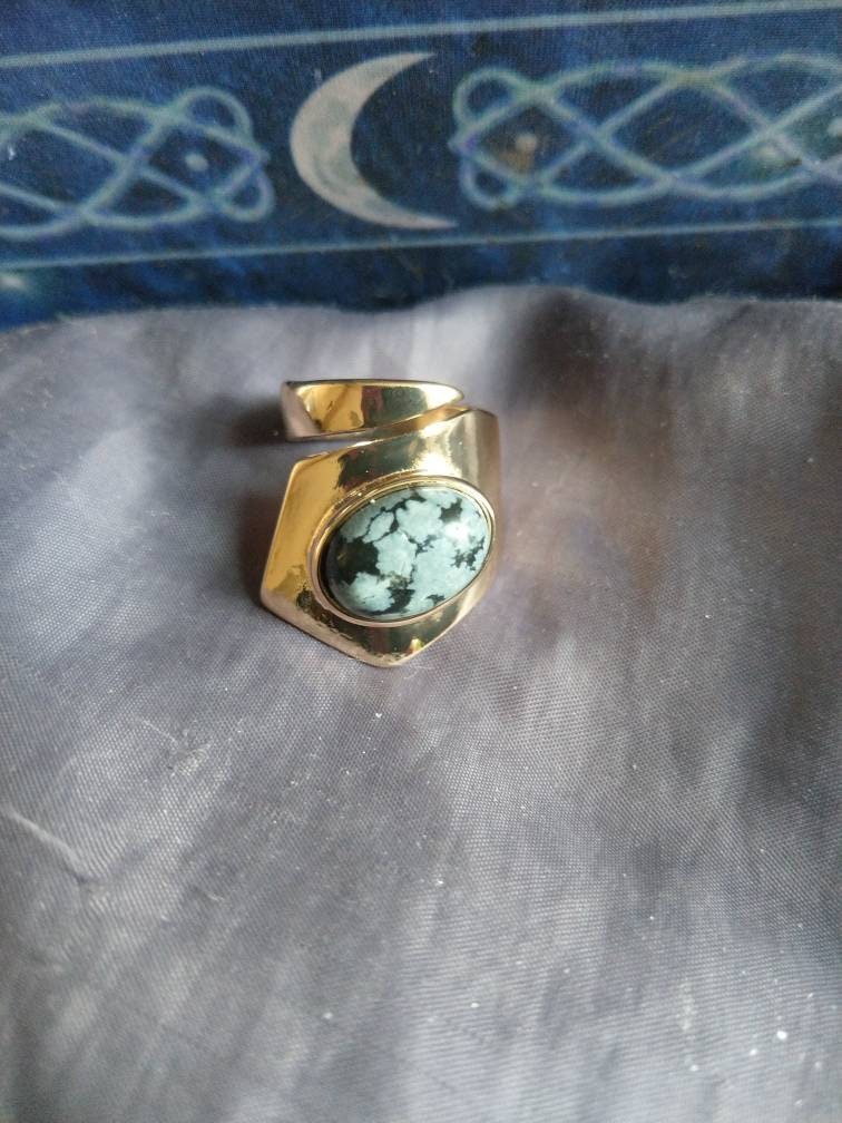 snowflake obsidian adjustable ring cuff crystal healing natural stone