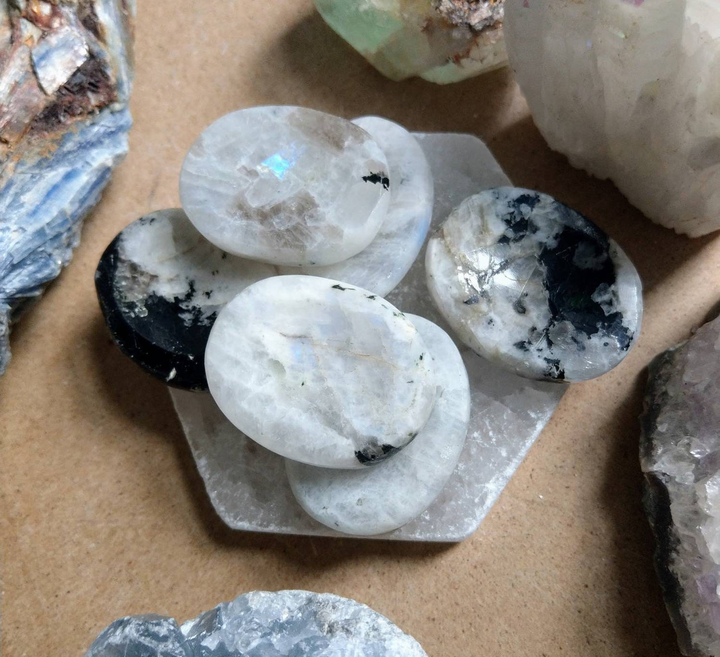 moonstone worry stone thumb crystal healing natural stone