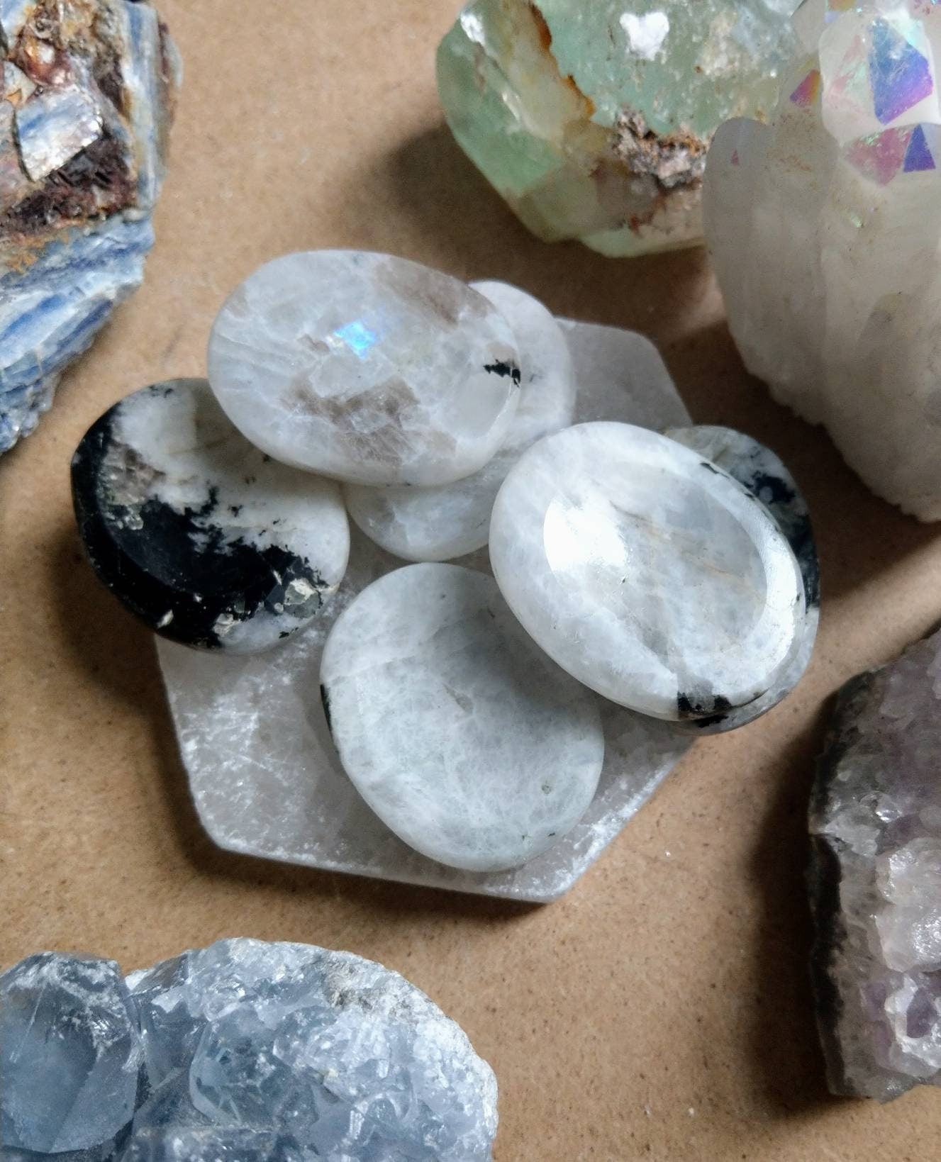 moonstone worry stone thumb crystal healing natural stone