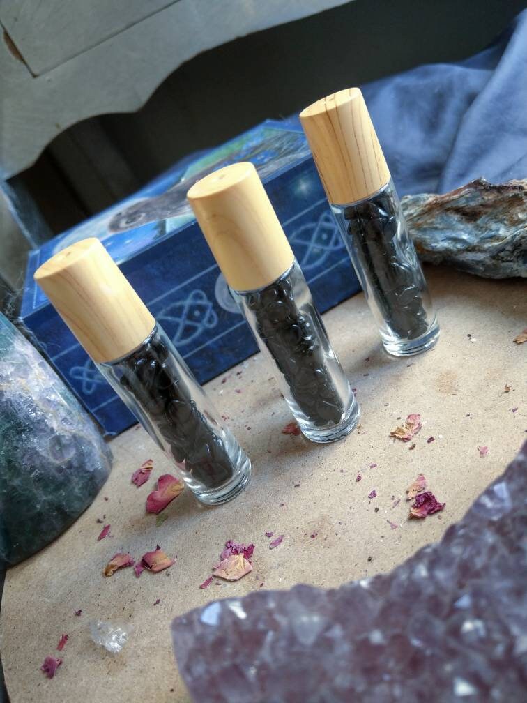 Black Obsidian Roller Ball Bottle protection crystal healing aromatherapy bottle natural stone perfume oil bottle