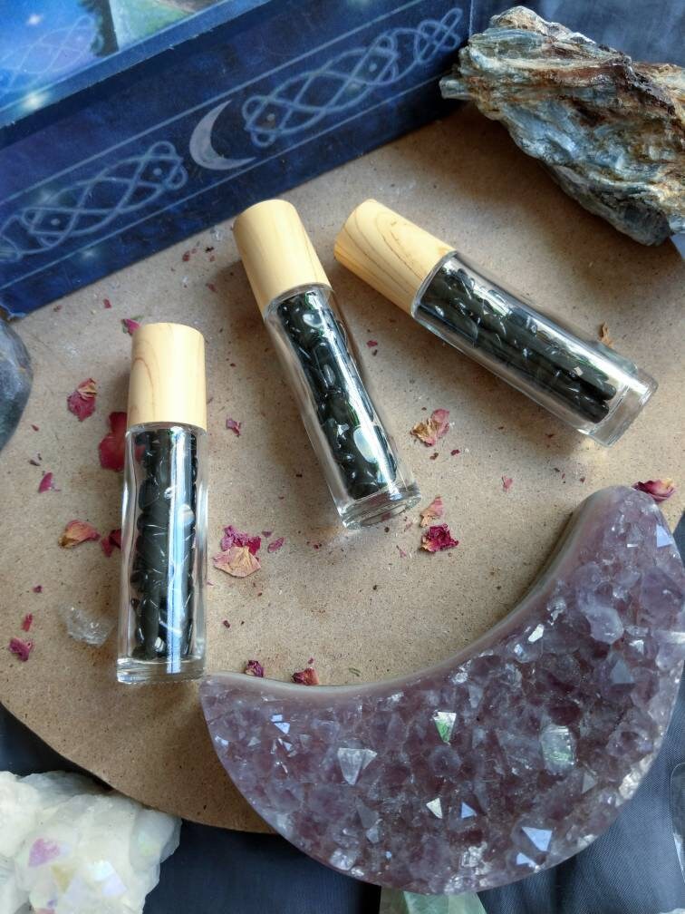 Black Obsidian Roller Ball Bottle protection crystal healing aromatherapy bottle natural stone perfume oil bottle