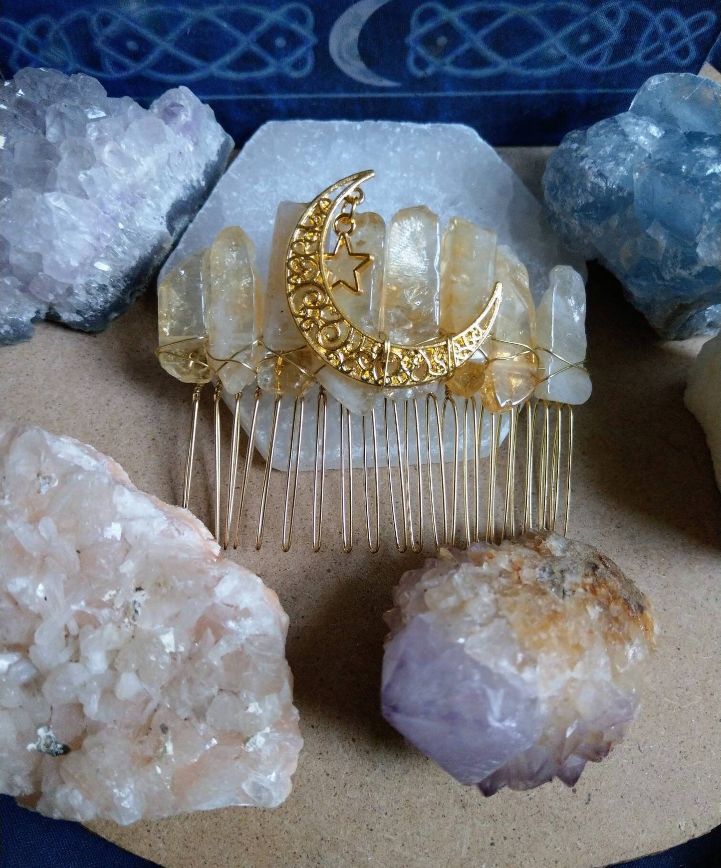 Citrine points hair slide witchy hair clip hair jewellery women's hair accessories moon celestial grip