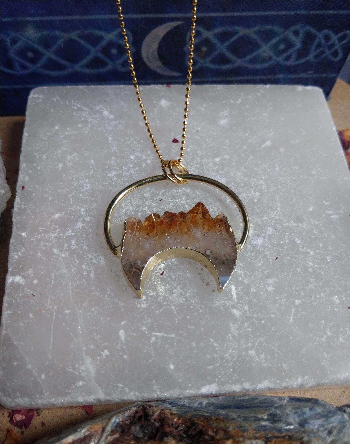 Citrine Necklace horn shaped pendant healing crystal natural stone witchy jewellery gift for her jewelry for women