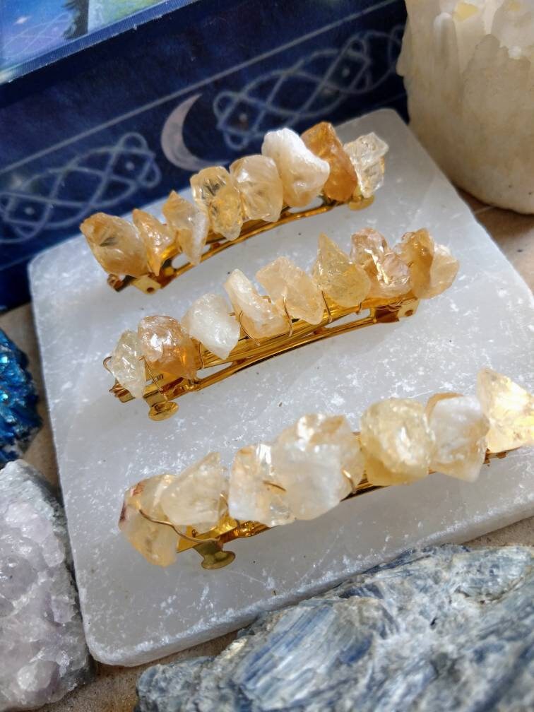 Citrine hair slide raw Stone hair clip  natural stone crystal healing witchy hair jewellery