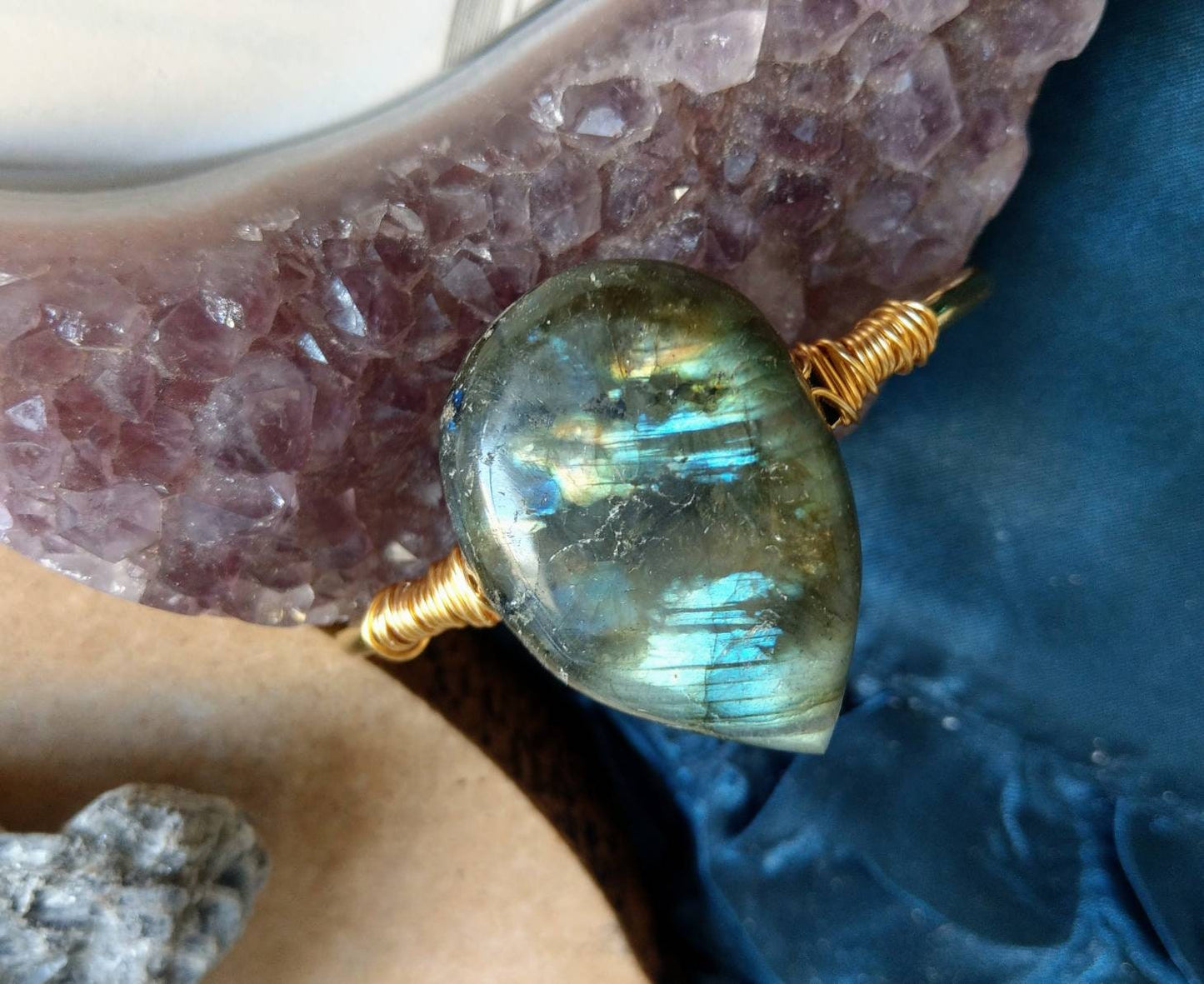 Labradorite cuff bracelet natural Stone large natural stone bangle for him or her gemstone witchy jewellery for women