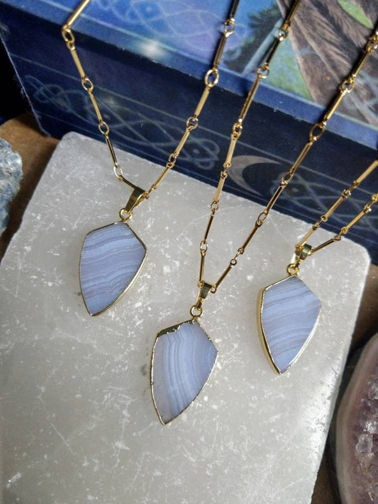 Blue lace agate necklace arrow head pendant crystal healing natural stone
