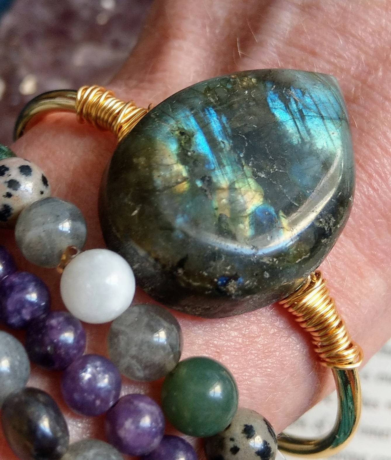 Labradorite cuff bracelet natural Stone large natural stone bangle for him or her gemstone witchy jewellery for women