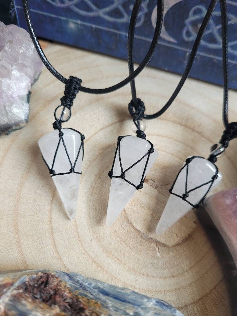 Clear Quartz necklace adjustable cone Crystal healing natural stone Necklace - Master Healer, Amplifier, Clarity, Light