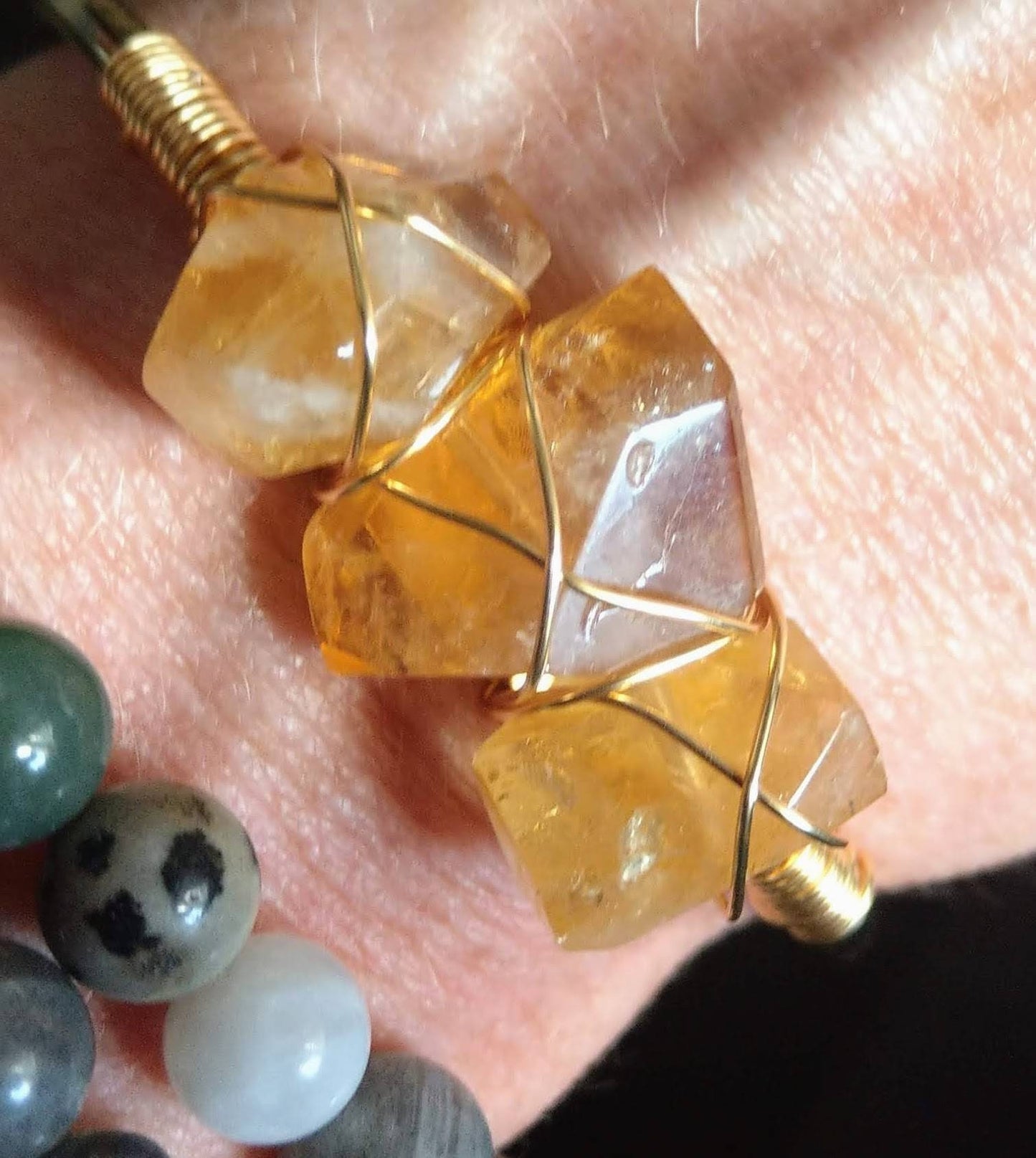 Citrine cuff bracelet wire wrapped gold crystal healing bangle natural faceted stone