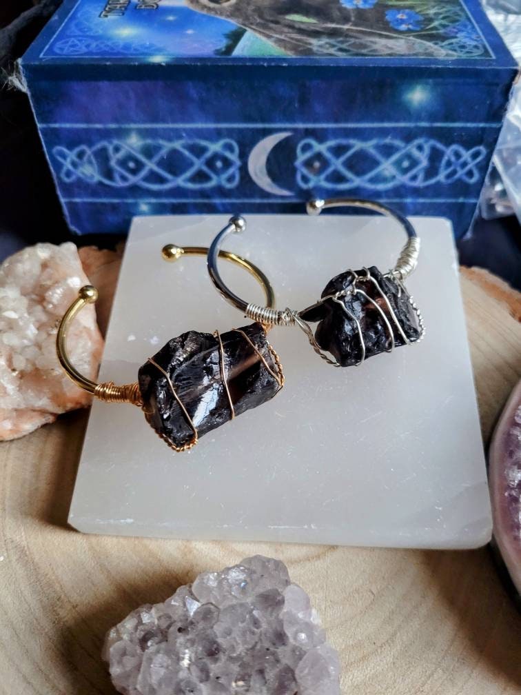 Smoky Quartz bracelet cuff wire wrapped raw stone bangle for women gift for her crystal healing jewellery witchy jewelry