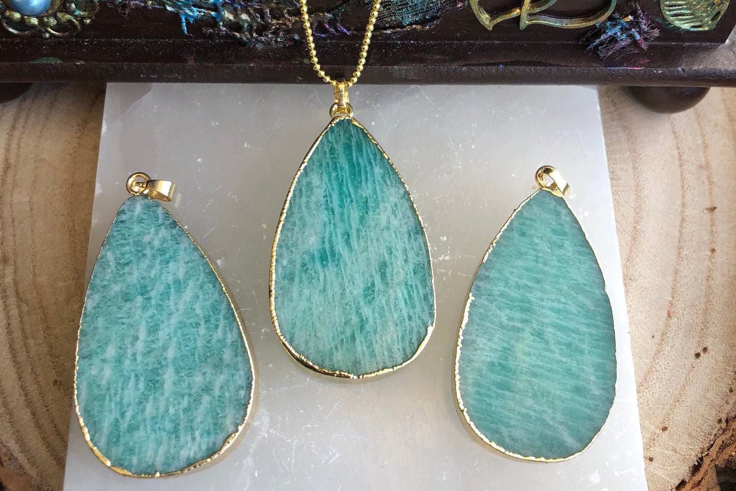 Amazonite Large Teardrop pendant necklace Natural Stone Crystal healing gift for him or her jewellery for woman and men heart chakra