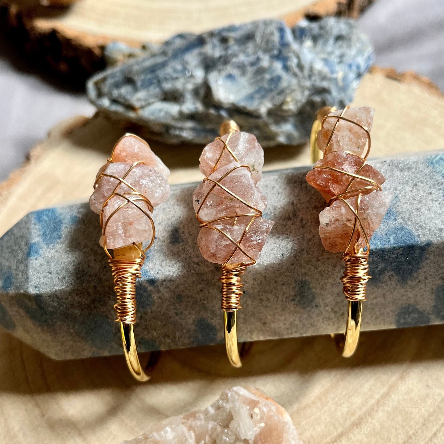 STRAWBERRY QUARTZ cuff bracelet raw stone wire wrapped crystal healing natural stone heart chakra