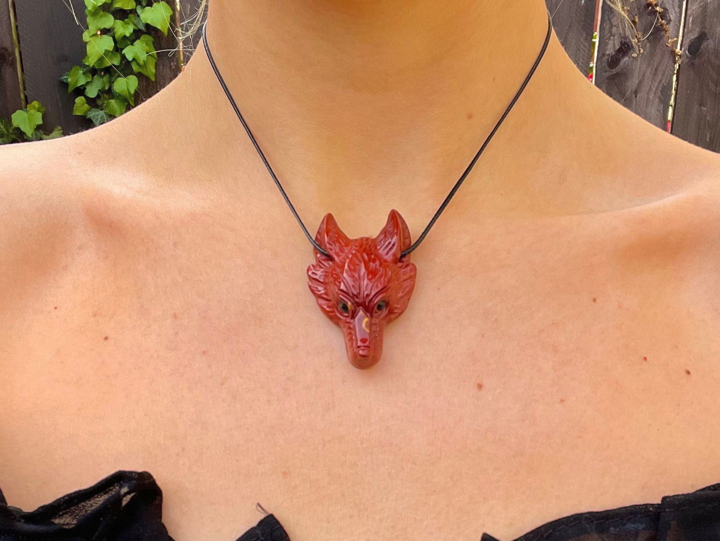 Red jasper wolf necklace choker crystal healing protection jewellery for men or women gift for him or her root chakra jewelry grounding
