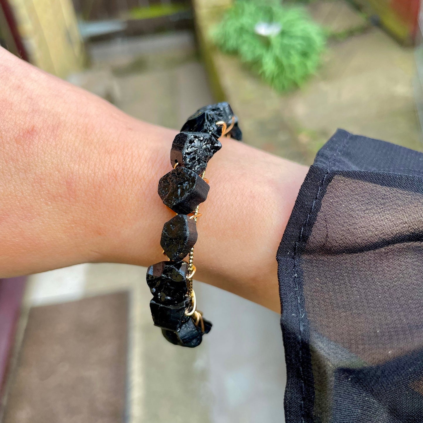 Raw Black Tourmaline bracelet cuff bangle natural stone crystal healing  - Protection, Grounding, Stability, Psychic Attack