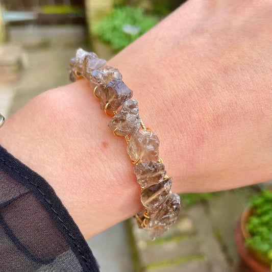 Smoky Quartz bracelet cuff bangle adjustable raw stone natural stone crystal healing handmade jewellery gift for her witchy jewelry