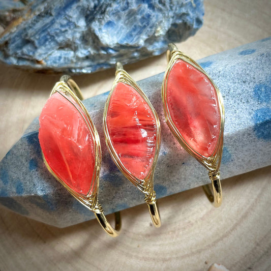 Cherry Quartz Bracelet bangle cuff raw stone crystal Healing Jewelry for women gift for her