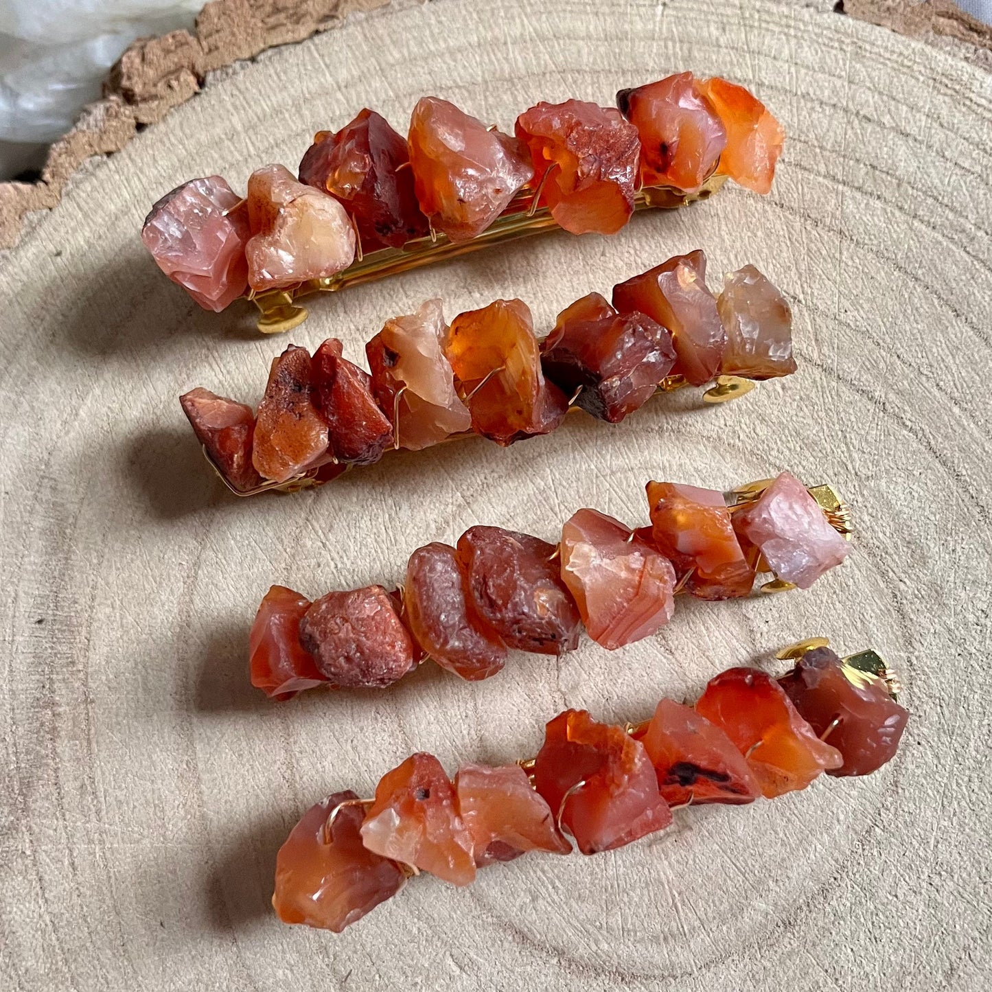 Carnelian hair slide barette crystal healing natural stone grip bridal hair accessory