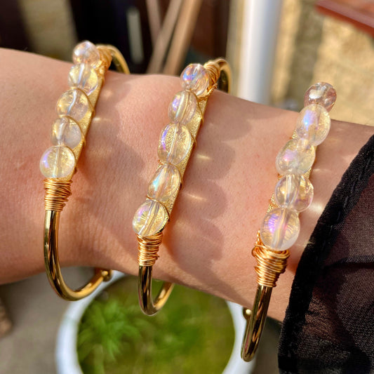 Angel Aura Quartz cuff bracelet Wire wrapped bangle for women jewellery gift for her crystal healing witchy jewelry