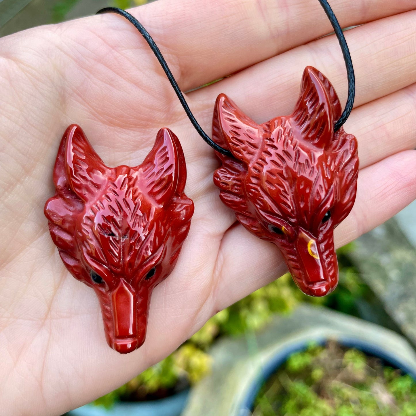 Red jasper wolf necklace choker crystal healing protection jewellery for men or women gift for him or her root chakra jewelry grounding