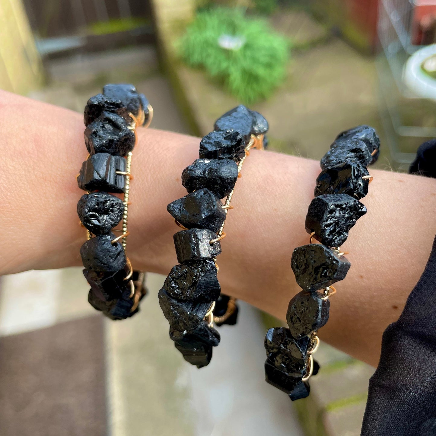 Raw Black Tourmaline bracelet cuff bangle natural stone crystal healing  - Protection, Grounding, Stability, Psychic Attack