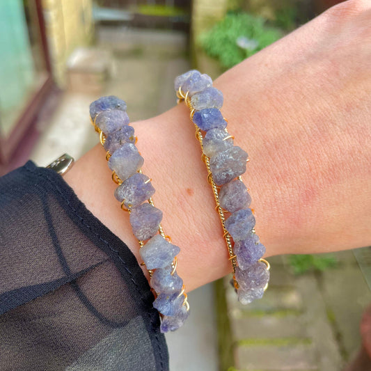 Iolite bracelet bangle adjustable cuff natural stone raw crystal jewellery