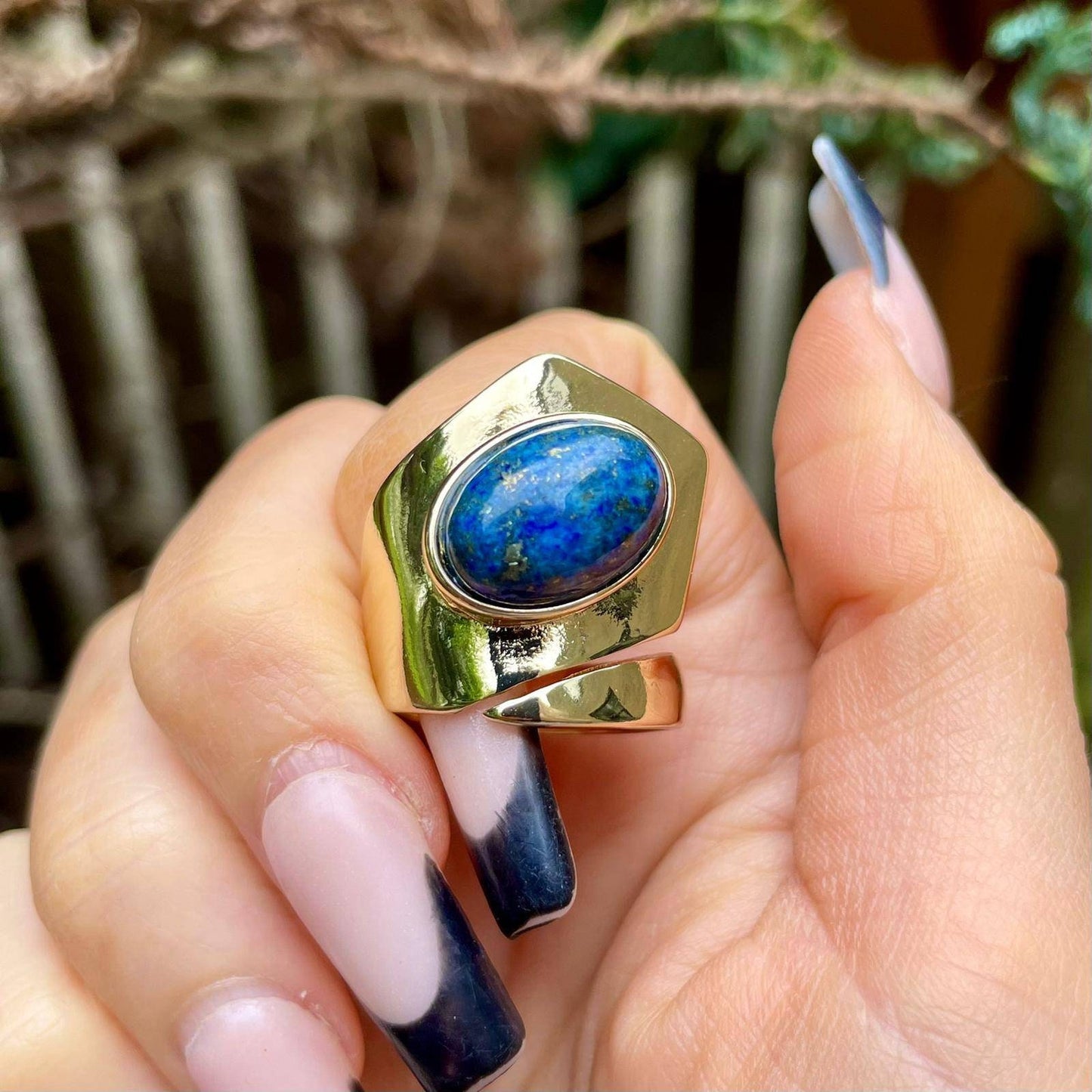lapis lazuli adjustable cuff ring crystal healing natural Stone witchy jewelry