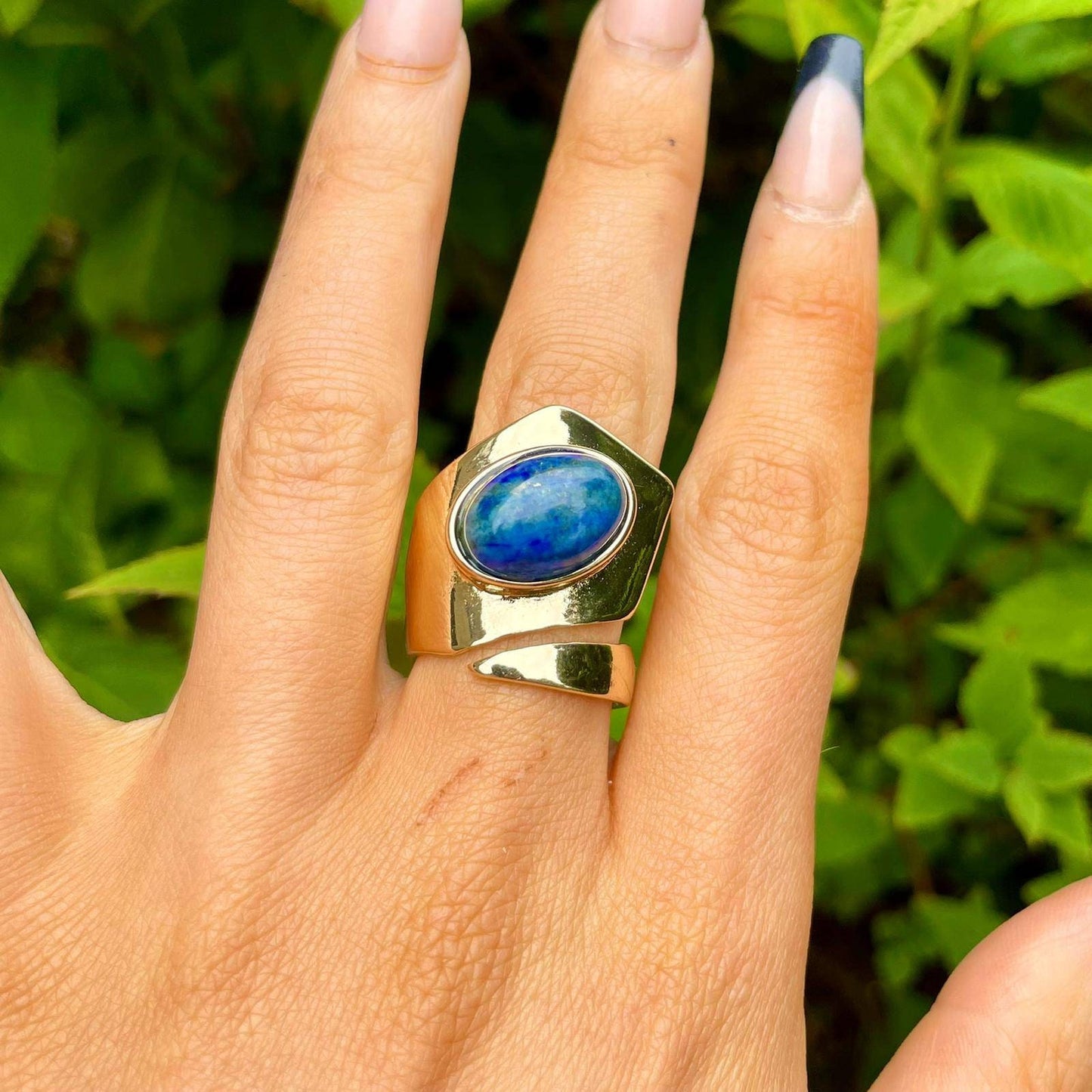 lapis lazuli adjustable cuff ring crystal healing natural Stone witchy jewelry