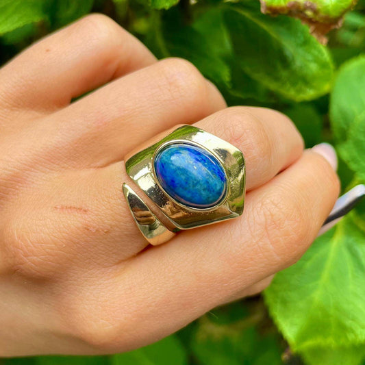 lapis lazuli adjustable cuff ring crystal healing natural Stone witchy jewelry