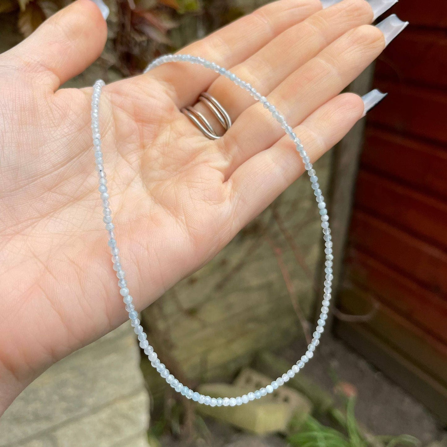 Aquamarine choker necklace minimalist crystal healing natural stone