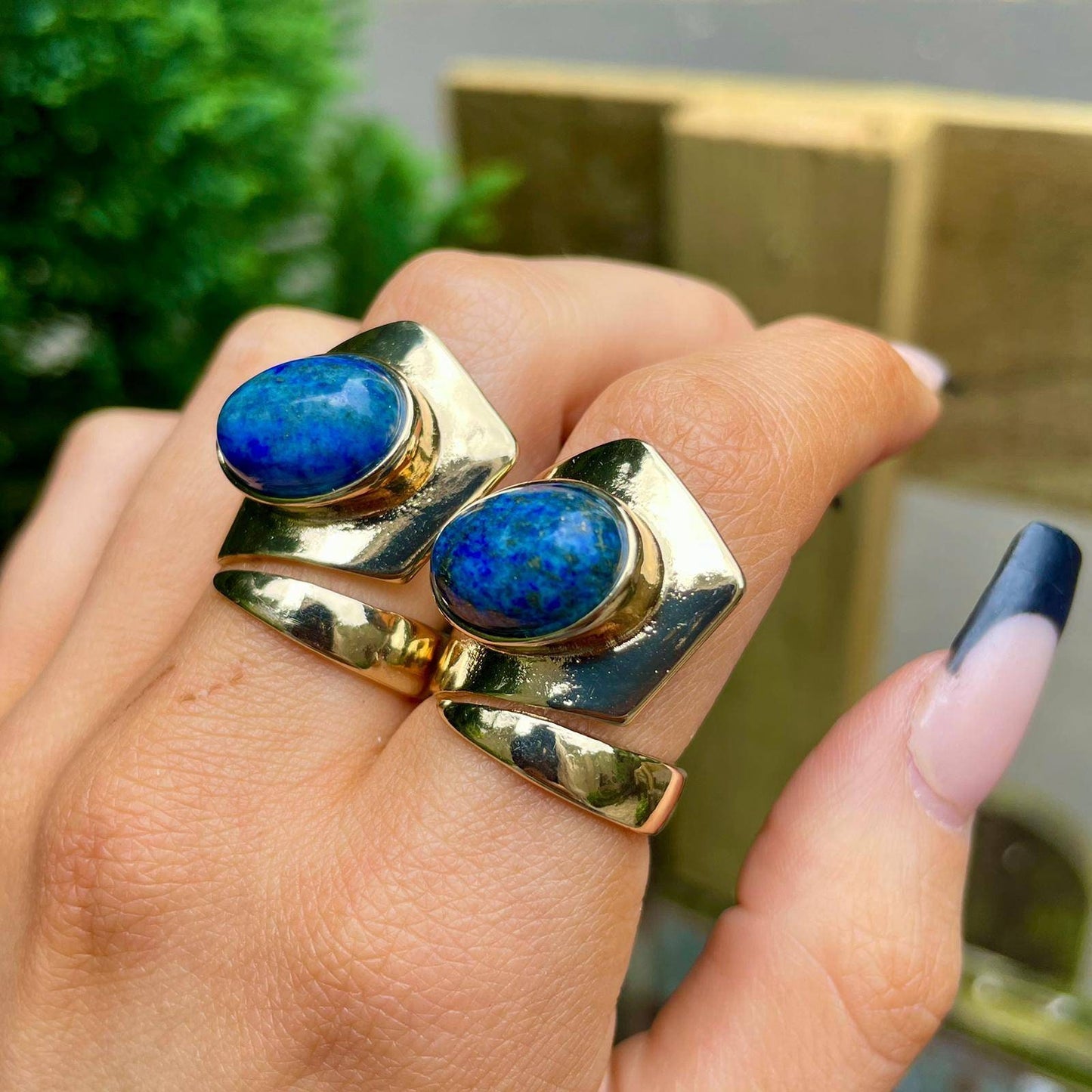 lapis lazuli adjustable cuff ring crystal healing natural Stone witchy jewelry