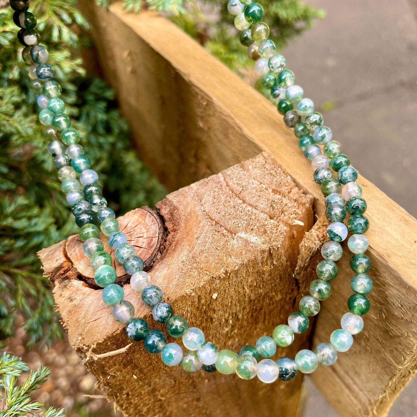 Green moss agate choker necklace minimalist crystal healing natural stone