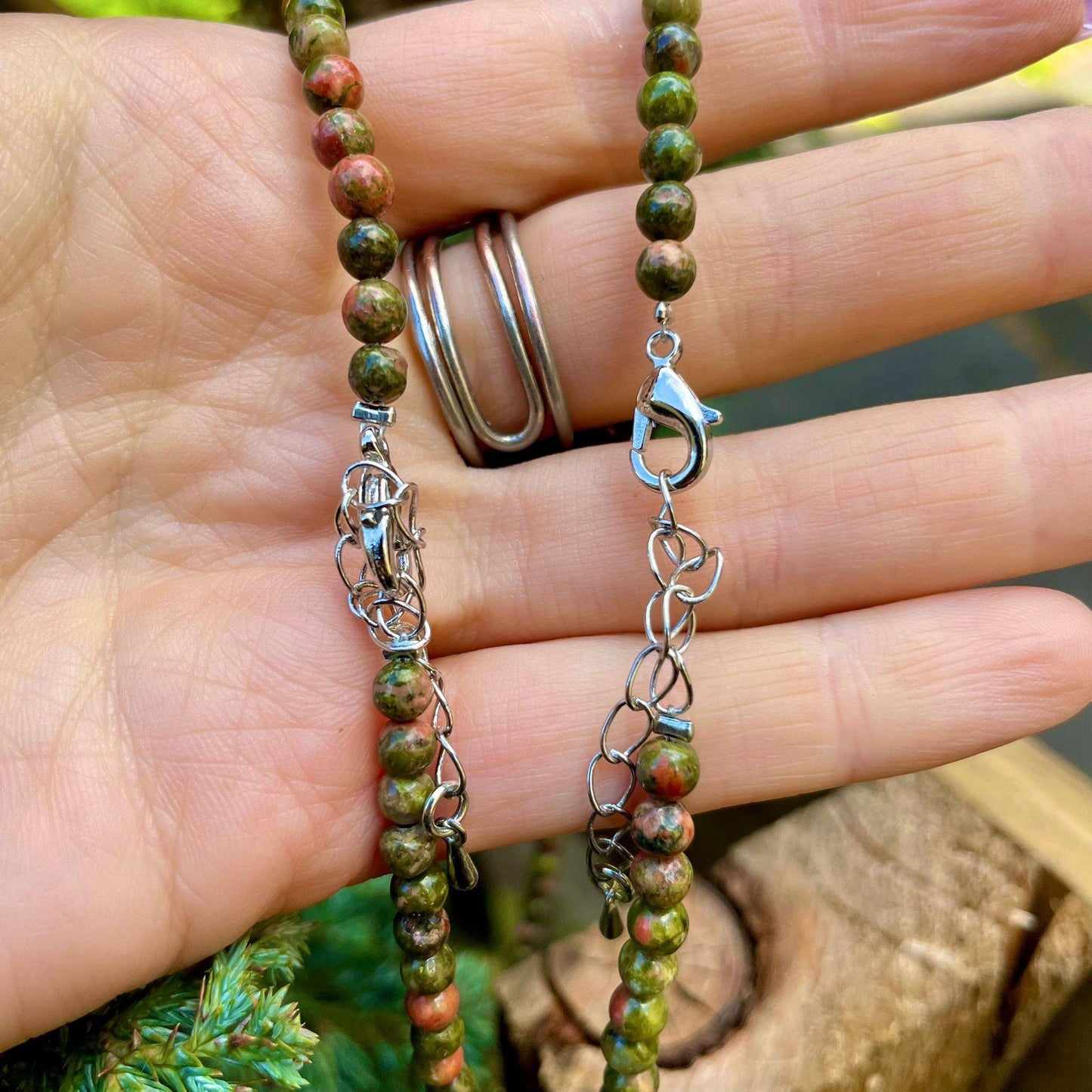 Unakite choker necklace minimalist crystal healing natural stone