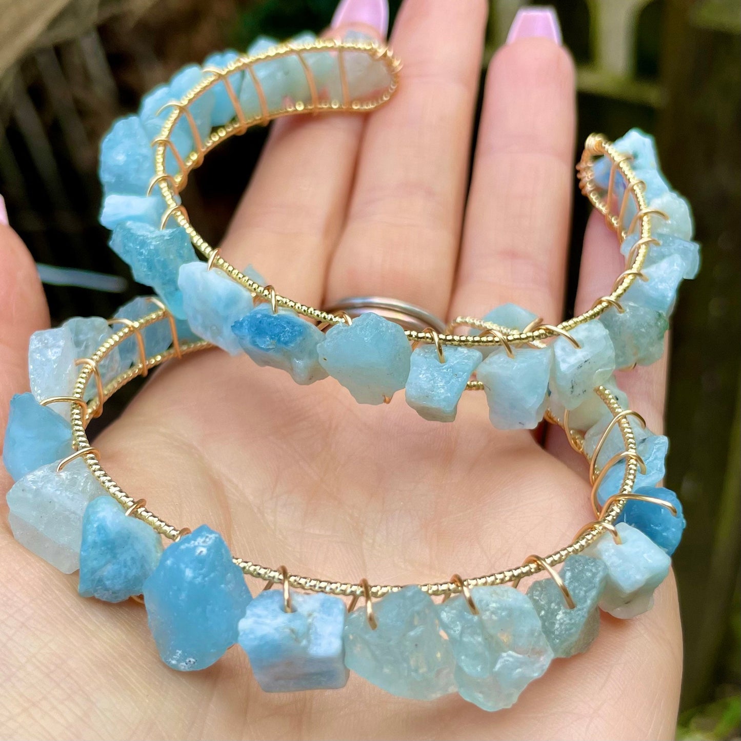 Aquamarine bracelet bangle raw stone crystal healing natural stone gift for her witchy jewellery for women gemstone jewelry