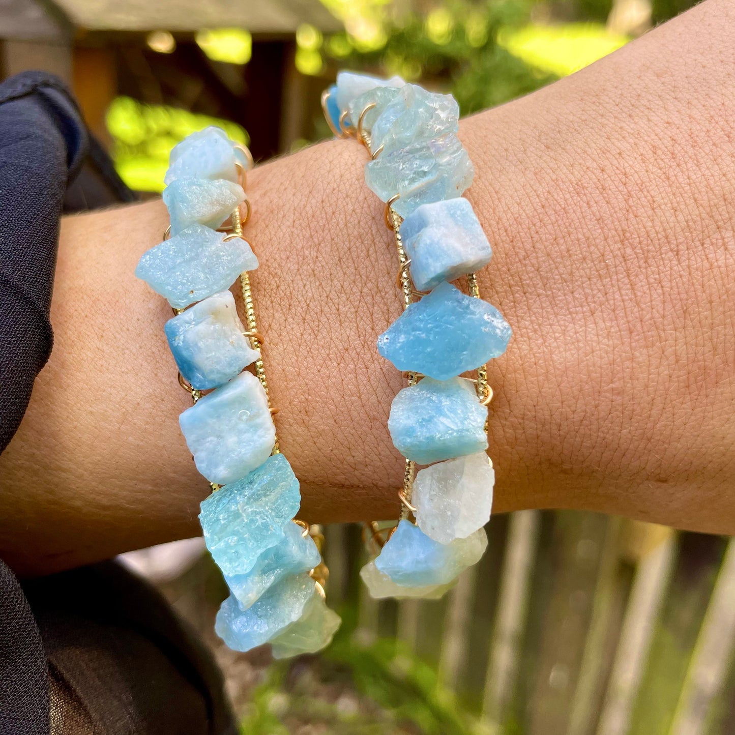 Aquamarine bracelet bangle raw stone crystal healing natural stone gift for her witchy jewellery for women gemstone jewelry