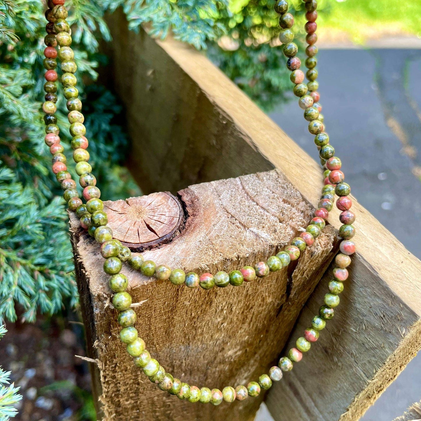 Unakite choker necklace minimalist crystal healing natural stone