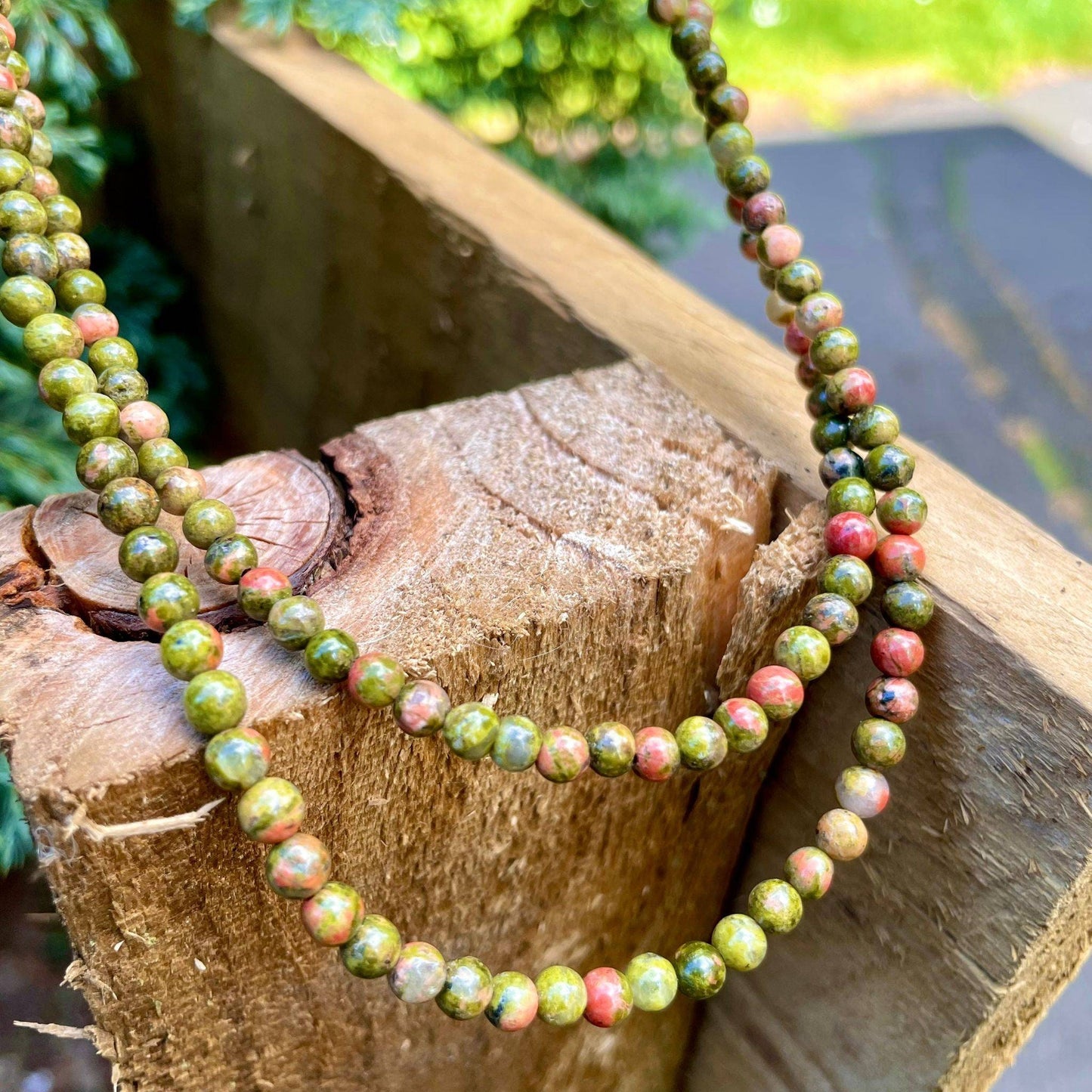 Unakite choker necklace minimalist crystal healing natural stone