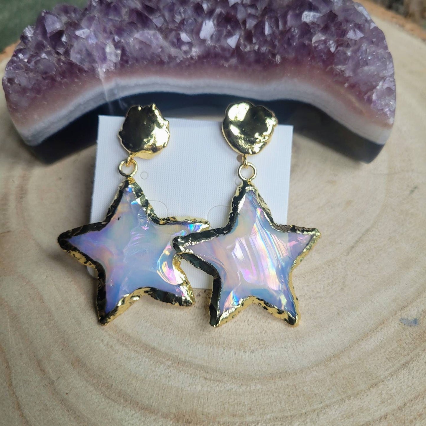 Opalite with aura star celestial earrings crystal healing witchy jewellery gift for her jewelry fir women