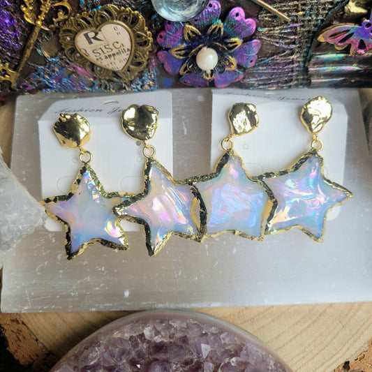 Opalite with aura star celestial earrings crystal healing witchy jewellery gift for her jewelry fir women