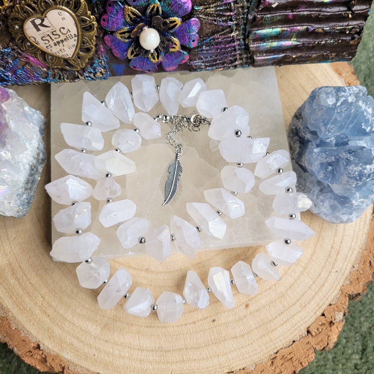 Angel Aura Quartz choker necklace Crystal healing s witchy jewellery gift for her