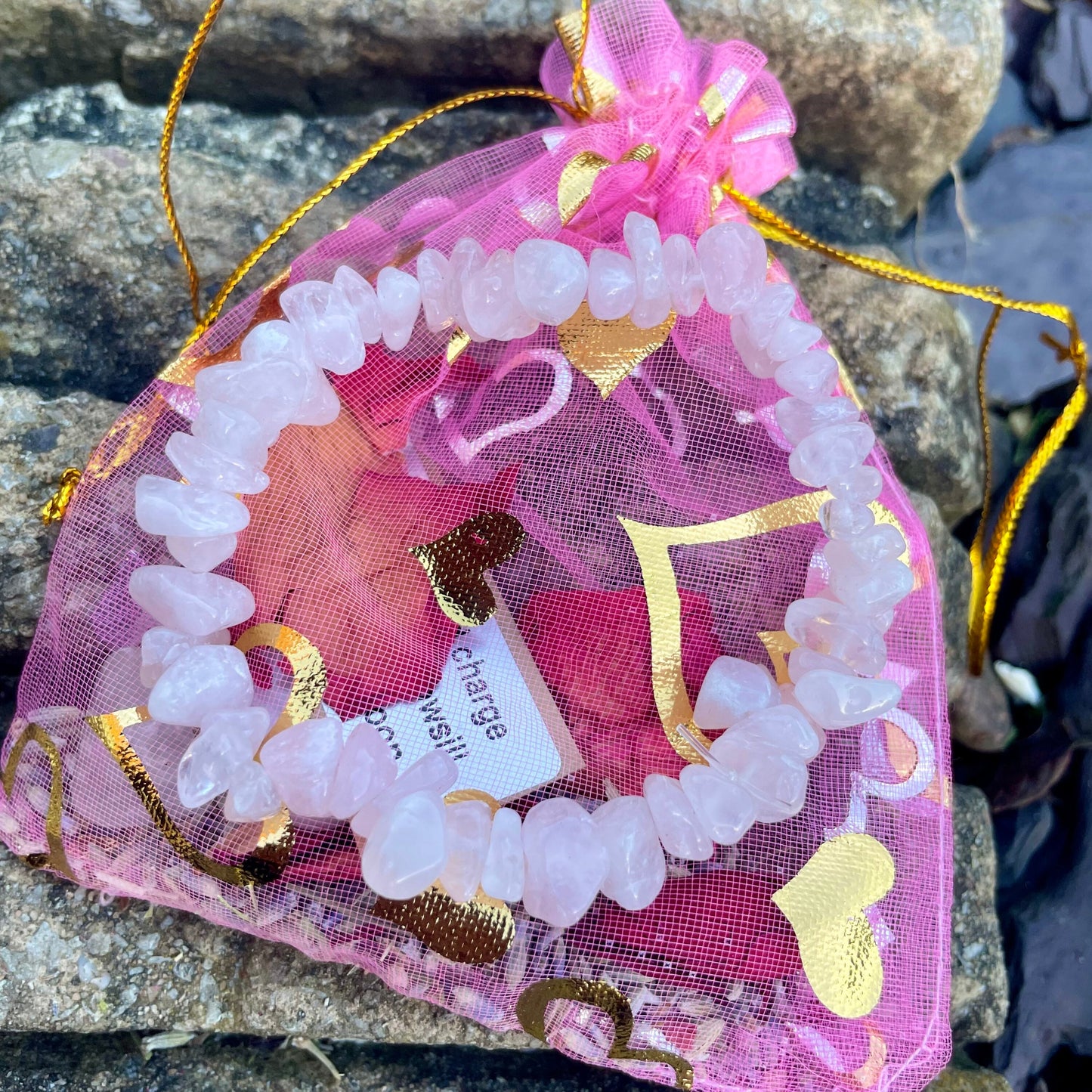 Attract Love and Self Love Spell Bag with Rose Quartz, Amethyst, Rose Petals, Lavender and a Rose Quartz Chip Bracelet