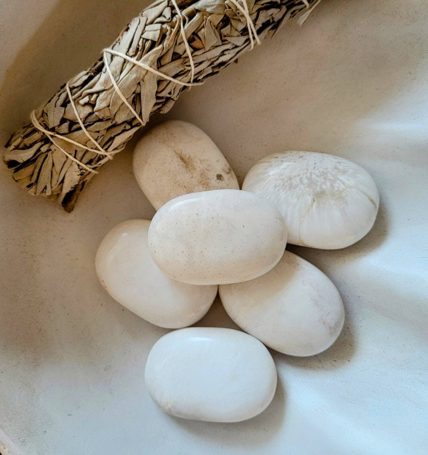 Scolecite palm stones crystal healing polished natural stone witchy room decor