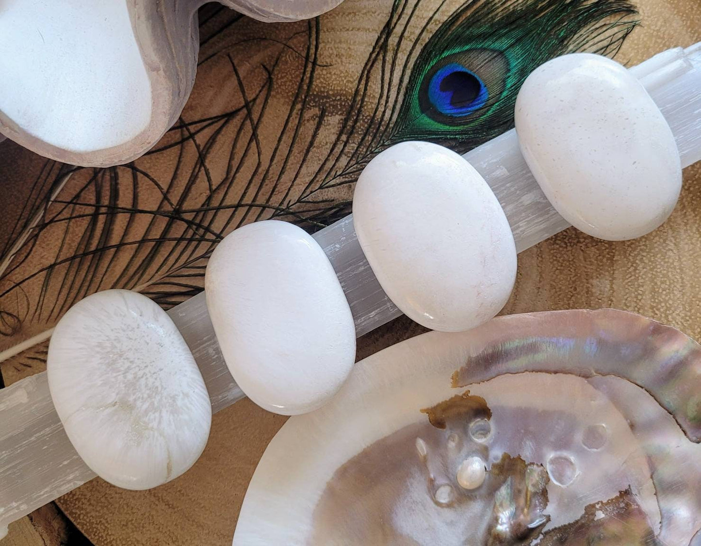 Scolecite palm stones crystal healing polished natural stone witchy room decor