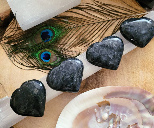 Larvikite heart crystal healing home decor natural polished  crystal witchy Protection, Safe Travel, Creativity, Dream Interpretation