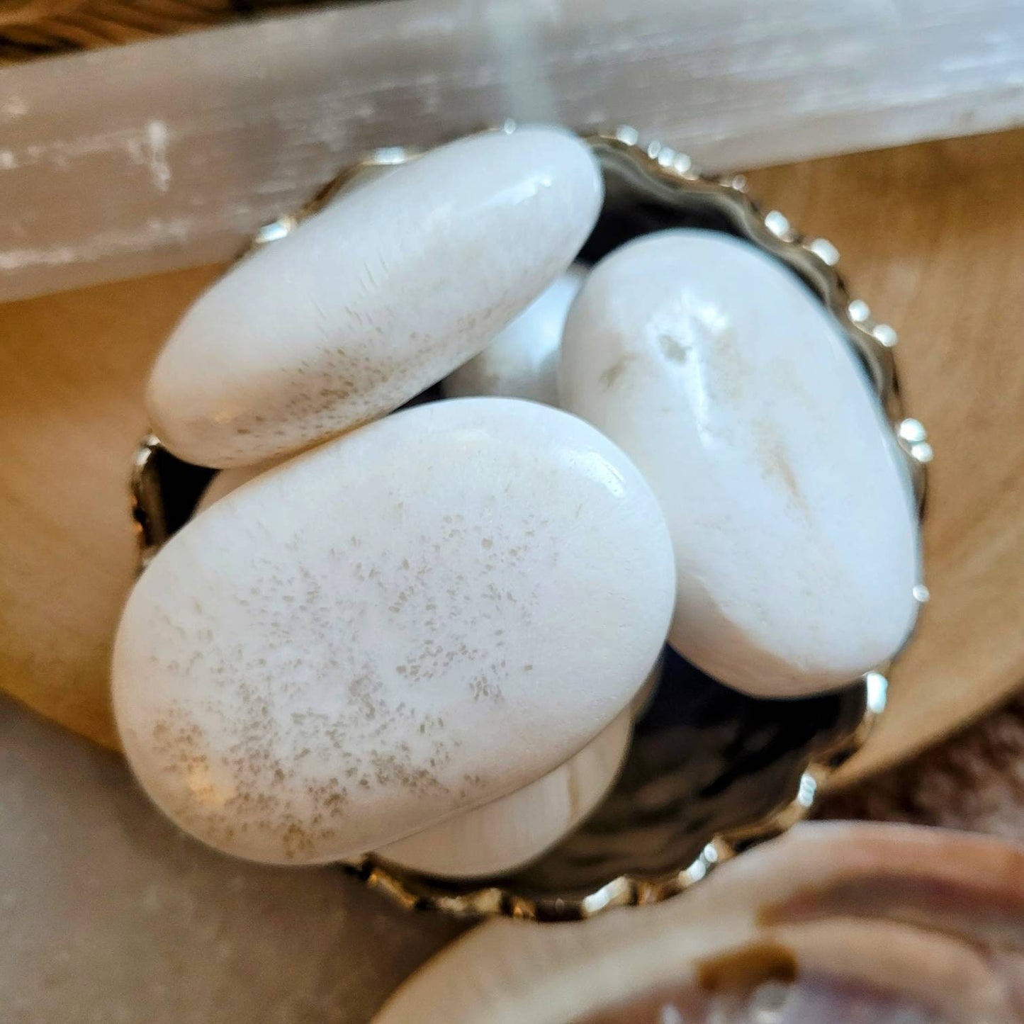 Scolecite palm stones crystal healing polished natural stone witchy room decor